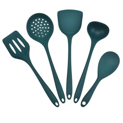 Groothandel Voedingsmiddelen zacht groen hittebestendig tafelgerei niet-stick pot keuken roer frituren spatula lekke lepel 5 stuk set